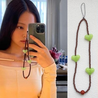 Ins Blackpink Jennie สายเชือกคล้องโทรศัพท์มือถือ ประดับลูกปัดไข่มุกอะคริลิค กันสูญหาย สีเขียว AO1226