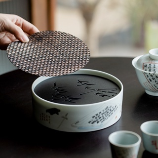 [Huayun] ชุดถ้วยชาเซรามิก ตลับลูกปืน ถาดรองแก้วน้ํา ถ้วยชา ระบายสี สไตล์โบราณ สําหรับครัวเรือน
