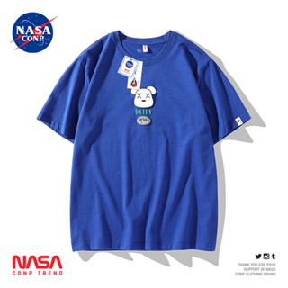 เสื้อยืดแขนสั้น ผ้าฝ้ายแท้ พิมพ์ลายหมี NASA สีฟ้า แฟชั่นฤดูร้อน สําหรับคู่รัก ใหม่_59