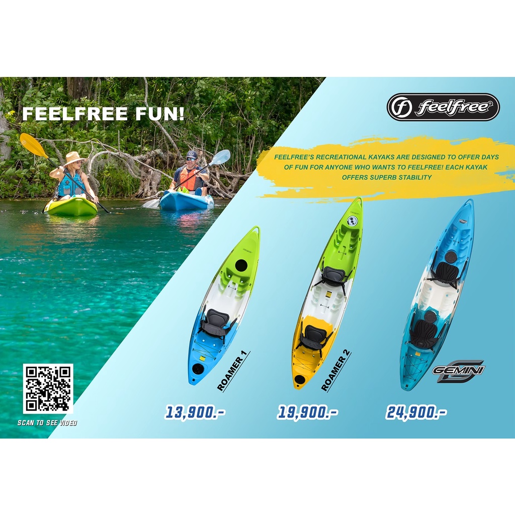 feelfree-kayak-roamer-i-เรือคายัค-1-ที่นั่ง-แถมฟรีไม้พาย-และ-กระเป๋ากันน้ำ-มูลค่ารวมกว่า-2-000-บาท