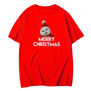 🎅 เตรียมจัดส่ง (พร้อมส่ง)  เสื้อยืด แมว คริสมาสต์ Merry Christmas COTTON 100% มีของพร้อมส่ง ส่งของทุกวันจ้า