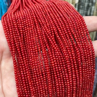 ปะการัง สีแดง Red coral 2 mm ทรงกลม เส้นยาว