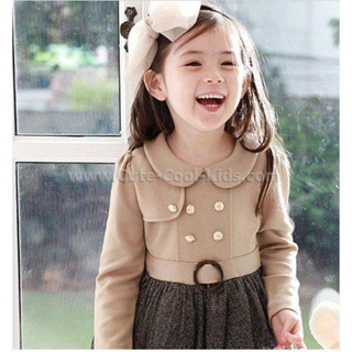 Dress-162 ชุดกระโปรงสาวน้อย แบบเกาหลี - สีน้ำตาล Size-100 (3-4Y)