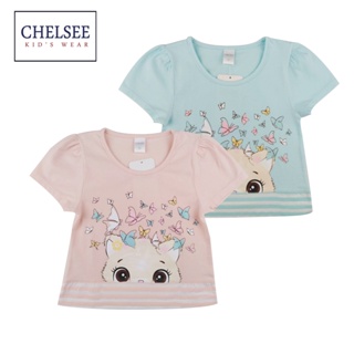 Chelsee เสื้อยืดคอกลม เด็กผู้หญิง รุ่น 237796 ลายแมว ผ้า Cotton 95% Spandex 5% ผ้านุ่ม ยืดหยุ่น อายุ 2-10ปี เสื้อผ้าเด็ก