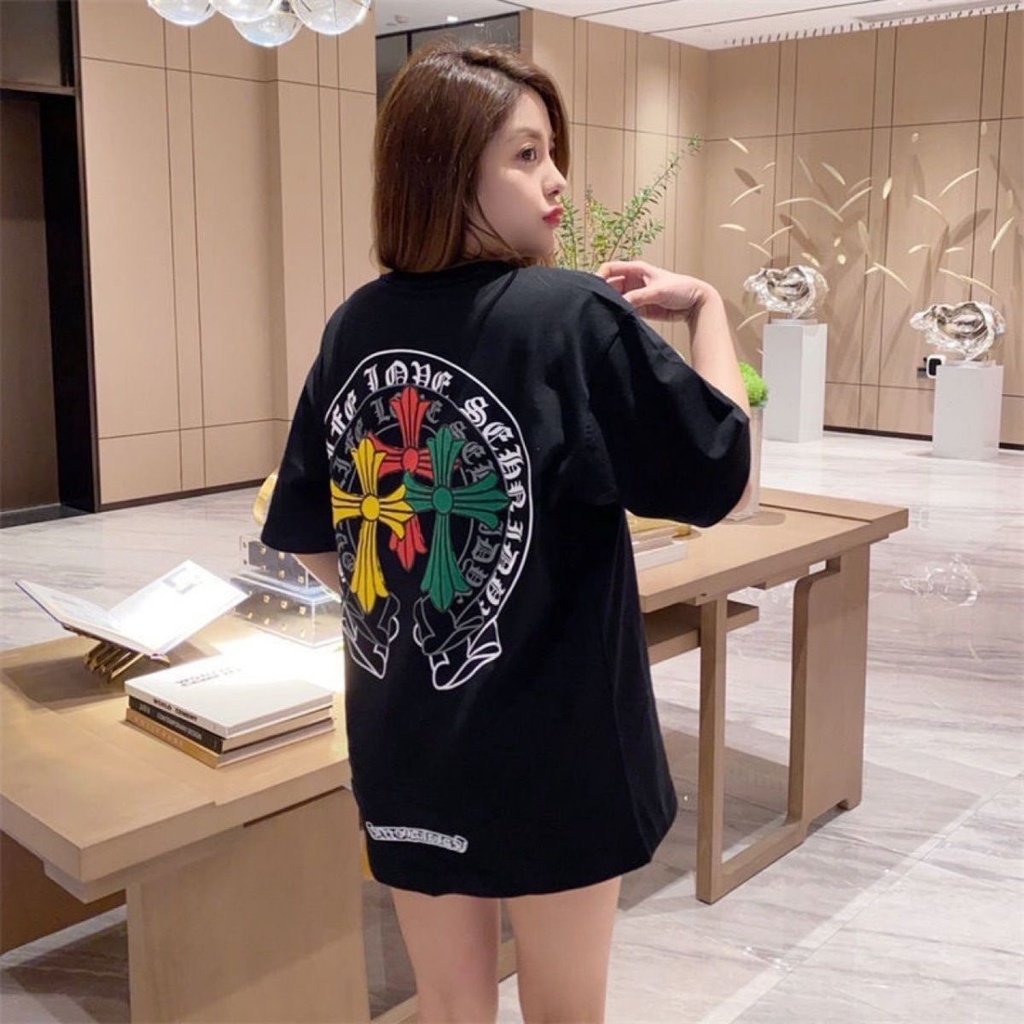 เสื้อยืดแขนสั้นลําลอง-ผ้าฝ้ายแท้-ทรงหลวม-พิมพ์ลายตัวอักษร-สีสันสดใส