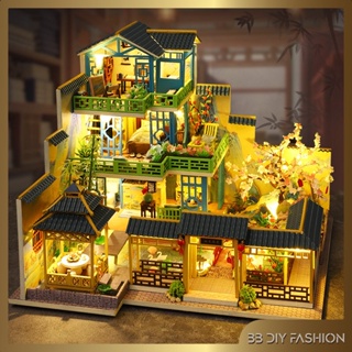Bb-diy Fuchun Shanju บ้านตุ๊กตาไม้จิ๋ว พร้อมเฟอร์นิเจอร์ ของขวัญคริสต์มาส ของเล่นเพื่อการศึกษา สําหรับเด็ก บ้านตุ๊กตาจิ๋ว เฟอร์นิเจอร์