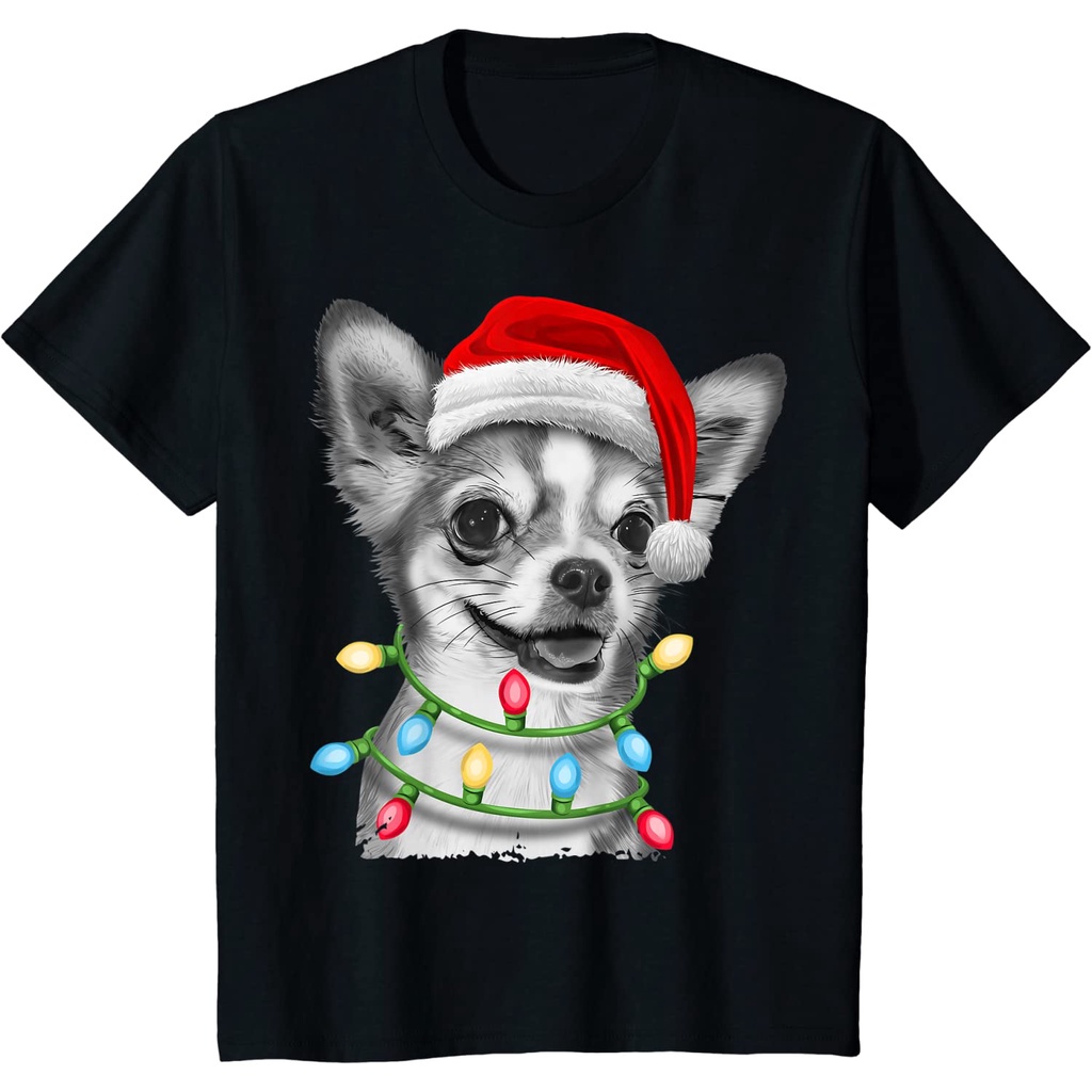 เสื้อยืด-พิมพ์ลายต้นคริสต์มาส-และสุนัขชิวาวา-ซานต้าคลอสเสื้อคู่รัก