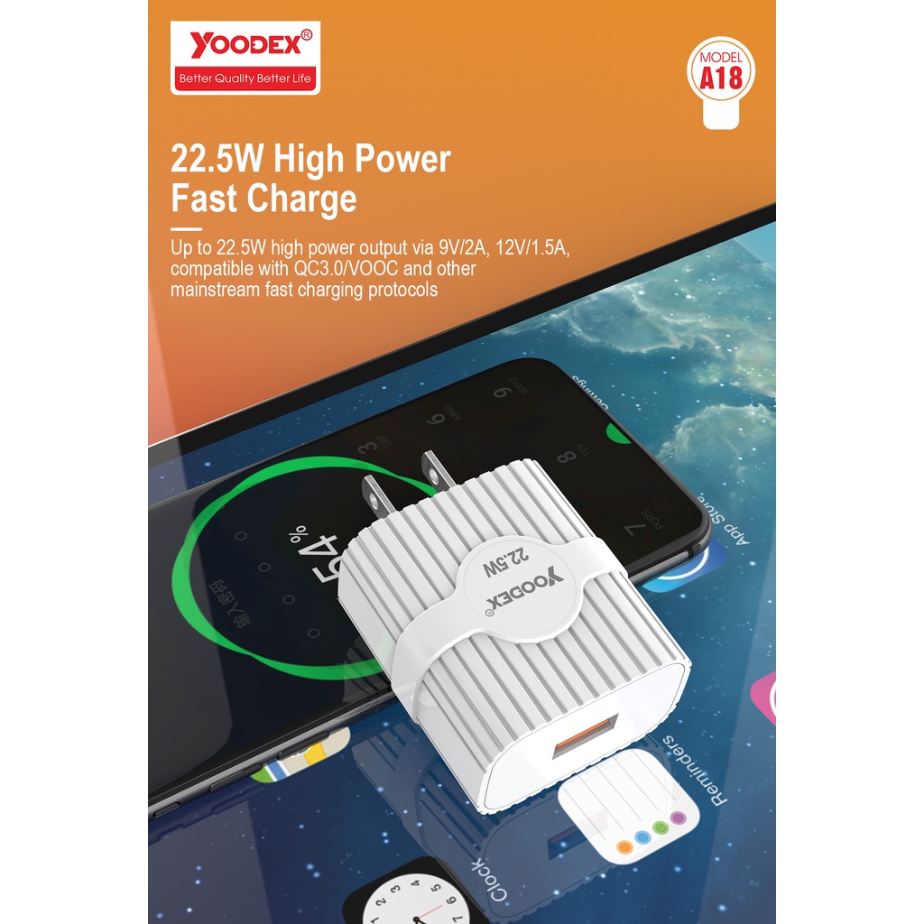 yoodex-a18-model-22-5w-high-power-fast-charger-หัวชาร์จ-ชุดชาร์จ-สำหรับ