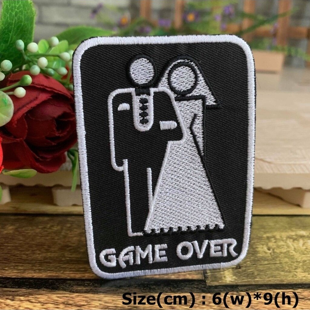 game-over-แต่งงาน-ตัวรีดติดเสื้อ-อาร์มรีด-อาร์มปัก-ตกแต่งเสื้อผ้า-หมวก-กระเป๋า-แจ๊คเก็ตยีนส์-quote-embroidered-iron-o