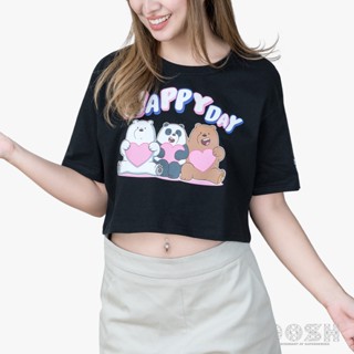 DOSH WOMENS CROPPED TOPS WE BARE BEARS เสื้อยืดทรงครอป ผู้หญิง FBBWT1035-BL