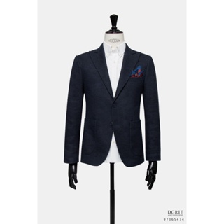 Navy Blue Hopsack R/D Half Lining Jacket-แจ็คเก็ตสูทสีกรม