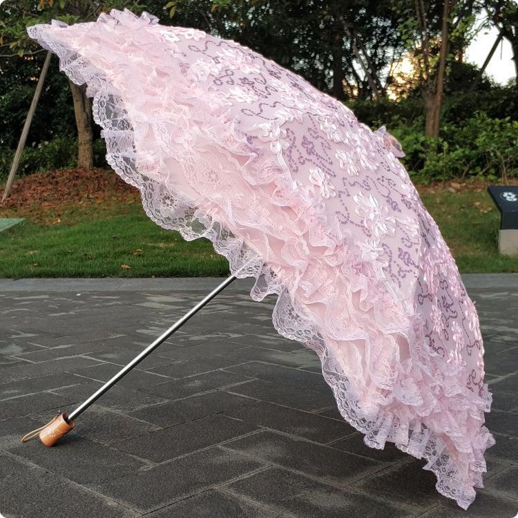 ลูกไม้ไวนิลป้องกันรังสียูวีร่มเจ้าหญิงสีชมพูเต้นรำ