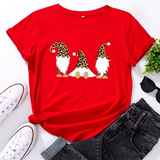 Christmas Cute Elves Print Women T Shirt Harajuku Short Sleeve Graphic Tee Women Tshirt Top Streetwearเสื้อยืดผู้หญิง