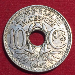 🔥 เหรียญเก่า ฝรั่งเศส ปี 1918 / 10 Centimes