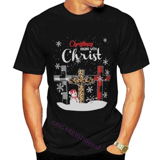 เสื้อยืดคอกลม แขนสั้น ผ้าฝ้าย 100% พิมพ์ลายกราฟฟิคพระเยซู คริสต์มาส Begins With Christ สําหรับผู้ชายเสื้อคู่รัก