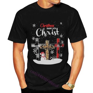 เสื้อยืดคอกลม แขนสั้น ผ้าฝ้าย 100% พิมพ์ลายกราฟฟิคพระเยซู คริสต์มาส Begins With Christ สําหรับผู้ชายเสื้อคู่รัก