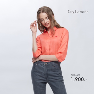 Guy Laroche เสื้อผู้หญิง เสื้อเชิ้ตผู้﻿หญิง เสื้อมีปก แขนยาว สีส้ม linin shirt (G9X6OR)