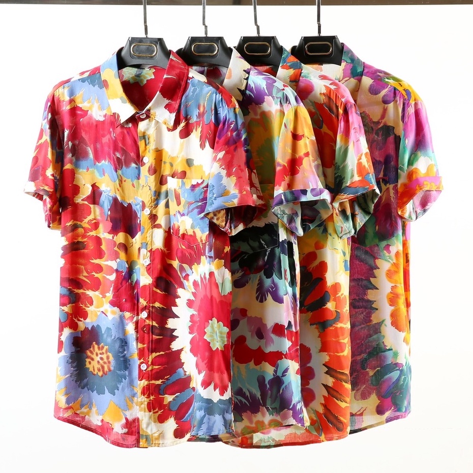 เสื้อคอปก-แขนสั้น-กระดุมหน้า-เสื้อเชิ้ตผู้ชาย-ลายผ้ามัดย้อม-สีสันสดใส-เสื้อผู้ชาย-แฟชั่นหน้าร้อน-สุดฮิต-สวมใส่สบาย