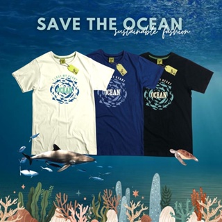 (ใส่โค้ดลดสูงสุด 150.-) เสื้อยืดครอบครัว ลาย ฉลาม Ocean เสื้อยืดผู้ชาย เสื้อยืดเด็ก เสื้อรักษ์โลก ACTs Of Green