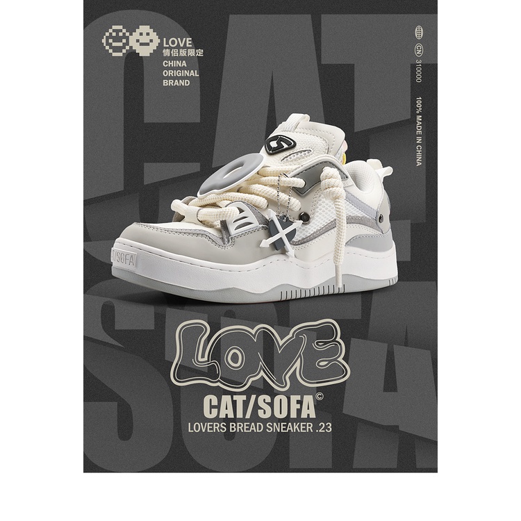 Cat and Sofa Wave001 Snow Rock Ash/Original Design Retro Bread Shoes