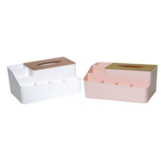 Box Storage Organizer Box With Wooden Lid For Tissue Paper Makeup Case Multi-Compartments Phone Desktop Storage Box