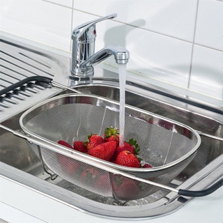 Retractable Drain Basket Stainless Steel Basket Rubber Grip Handles Oval Colander Sink Vegetables Draining Rack Storage