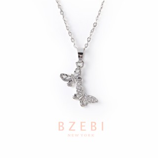 BZEBI สร้อยผีเสื้อ ประดับเพชร โซ่ผีเสื้อ สร้อยเงิน แตนเลส เพชร แฟชั่น necklace เงินแท้ จี้ผีเสื้อ สไตล์เกาหลี เครื่องประดับ 616n