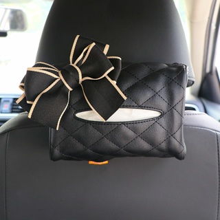 Cute Bowknot Car Seat Headrest Hanging Tissue Box Holder Multi-function Leather Paper Tower Organizer Styling Car Access