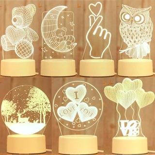 AB001 โคมไฟพร้อมแผ่นอะคริลิค LED ตกแต่งห้องนอน โคมไฟตั้งโต๊ะ เสียบสายUSBV
