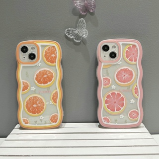 เคส iPhone 14 13 12 11 Pro X XR XS Max 8 8+ 7 7+ Plus 8Plus 7Plus iPhone14 iPhone13 iPhone12 iPhone11 Transparent Wave Fruit Grapefruit Orange Soft Case