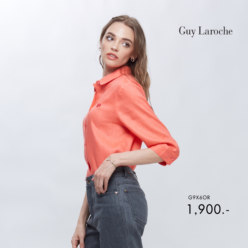 guy-laroche-เสื้อผู้หญิง-เสื้อเชิ้ตผู้-หญิง-เสื้อมีปก-แขนยาว-สีส้ม-linin-shirt-g9x6or