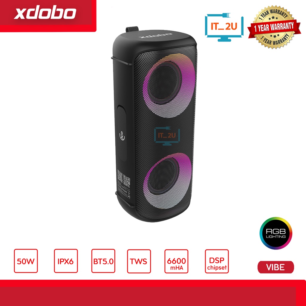 Xdobo Vibe Portable Bluetooth Speaker 50W LED Light (Upgraded) Shopee