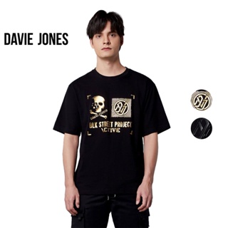 DAVIE JONES เสื้อยืดโอเวอร์ไซส์ พิมพ์ลาย สีดำ Graphic Print Oversized T-Shirt in black WA0100BK 101BK