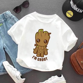 เสื้อยืด พิมพ์ลาย Marvel I Am Groot แฟชั่นฤดูร้อน สําหรับเด็กผู้หญิง และเด็กผู้ชาย