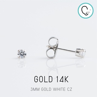 (ส่งฟรี)ทองแท้14K ต่างหูสำหรับผิวแพ้ง่าย CZ 3mm สีเงิน ปลอดภัย 100%_STD060