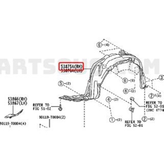 53875-0D660 แผงบังฝุ่น แผงบังโคลน หน้าขวา Toyota Yaris ยาริส 5 ประตู 2017-2022 เบิกศูนย์