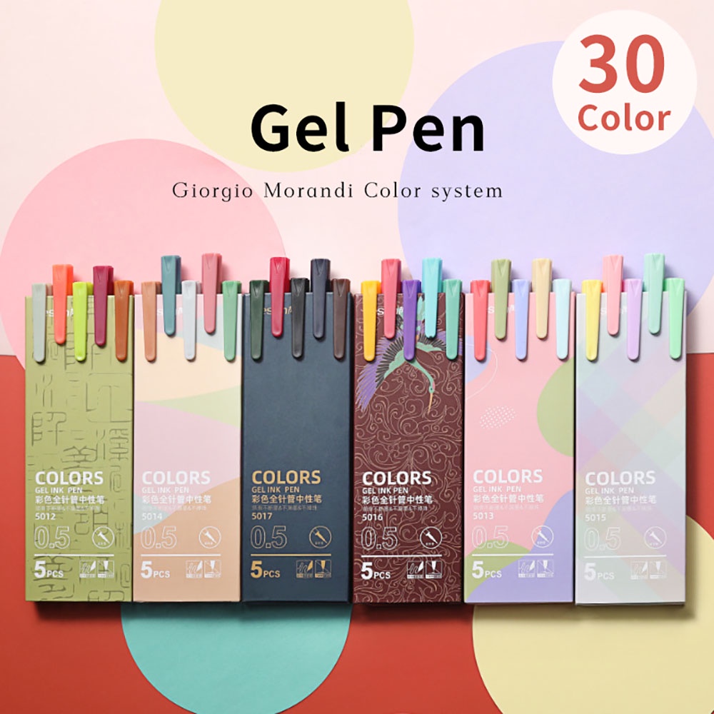 morandi-ปากกาเจล-0-5-มม-ทนทาน-5-สี-สีมาการอง-5-ชิ้น-ต่อชุด