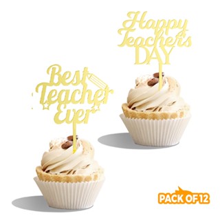 ป้ายอะคริลิค Happy Teachers Day ขนาดเล็ก สําหรับตกแต่งเค้ก 12 ชิ้น