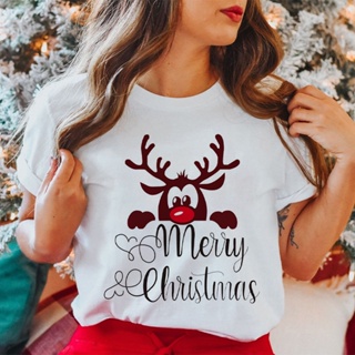 Christmas Print Fashion Women T Shirt  Merry Christmas Graphic Women T Shirt Xmas Female Teesเสื้อยืดผู้หญิง