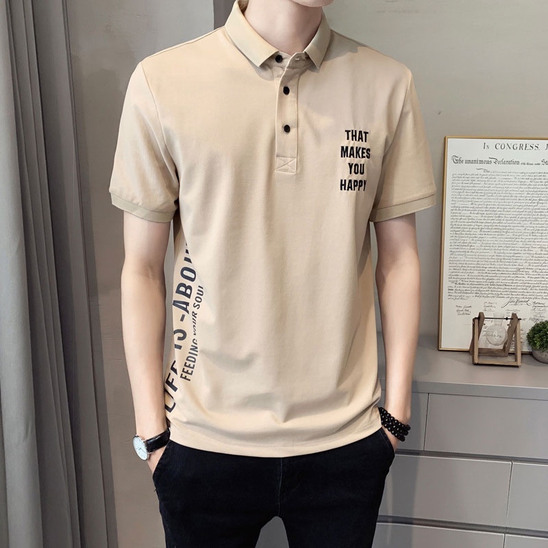 เสื้อโปโลแขนสั้น-คอปก-สไตล์เกาหลี-แฟชั่นฤดูร้อน-สําหรับผู้ชาย