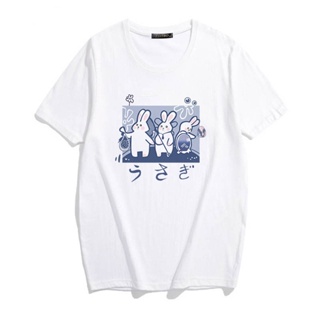 [S-5XL]ผ้าฝ้าย 100% [S-5XL]เสื้อยืดผ้าฝ้าย 2023 Ulzzang Rabbit Kawaii Anime Sweet Girls Japanese Streetwear Harajuku Sum