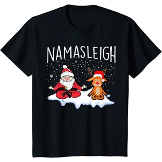 🎅 T-Shirt Namasleigh เสื้อยืดผ้าฝ้ายพิมพ์ลาย Namasleigh Christmas Namaste แฟชั่นผู้ชาย