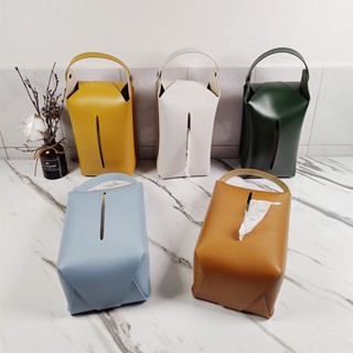 1PC Home Living Room Napkin Container Foldable Waterproof PU Leather Tissue Hangable Case Car-Carrying Pumping Paper Sto