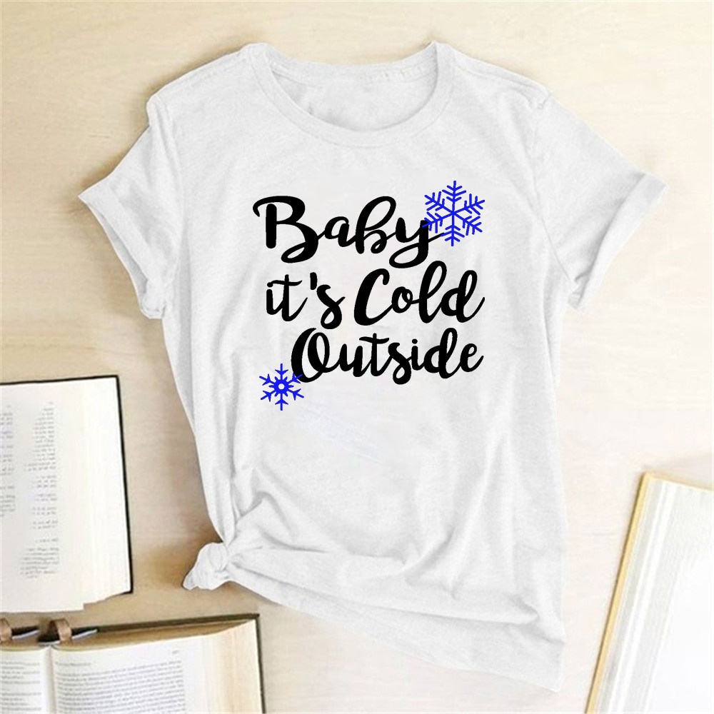 baby-its-cold-outside-cute-christmas-t-shirt-women-christmas-holiday-gift-short-sleeve-graphic-tee-shirt-femmeเสื้อยืดผ