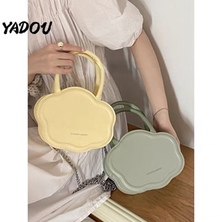YADOU กระเป๋าสะพายข้างผู้หญิงลายบิสกิตเรียบง่ายมีสไตล์วัสดุหนัง PU กระเป๋าโซ่เงิน