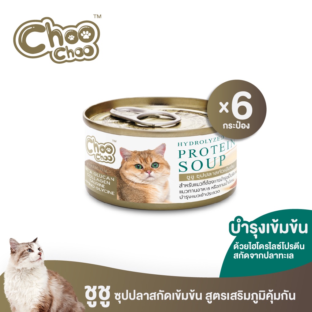 ภาพหน้าปกสินค้าChooChoo ชูชู ซุปปลาสกัดเข้มข้น 6 กระป๋อง(80 กรัม x 6 กระป๋อง)อาหารเสริมแมว อาหารสัตว์ป่วย