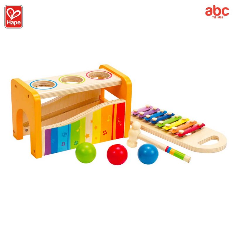 ช้อปดีมีคืน-hape-toddler-music-เครื่องตีจังหวะดนตรี-pound-and-tap-bench-12m-xylophone-ค้อนตีลูกบอล