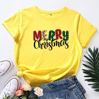 ⚡️ พร้อมส่ง⚡️ Summer Casual Women T-shirt Female Graphic Fashion 100% Cotton Short Sleeve Tshirt Christmas Letter