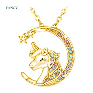 Fancyqube สร้อยคอ จี้คริสตัล รูปยูนิคอร์น ยูนิคอร์น ของขวัญวันเกิด สําหรับวัยรุ่นผู้หญิง