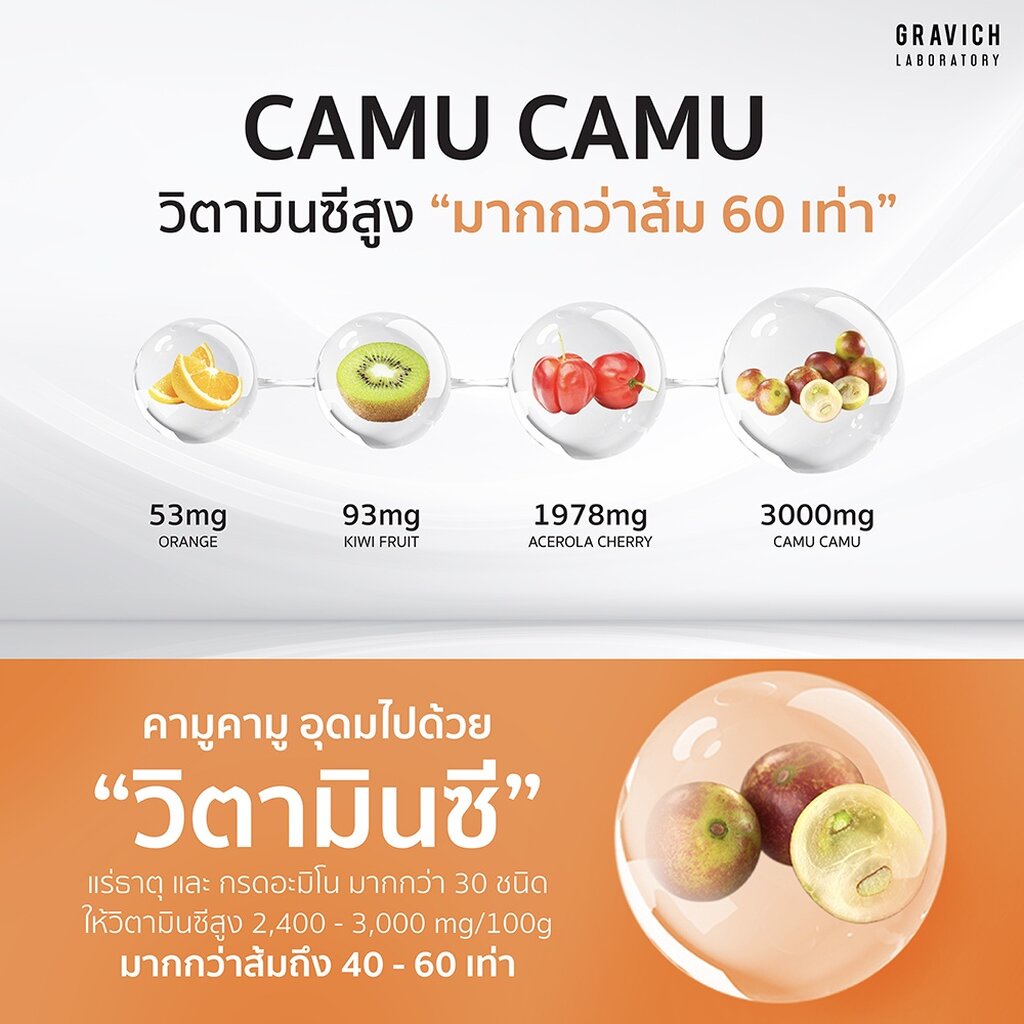 gravich-camu-c-vit-30-capsules-อาหารเสริม-วิตามิน-ซี-สารสกัดผลไม้ธรรมชาติ-ให้ผิวกระจ่างใส